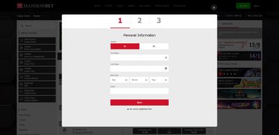 Registration form at MansionBet