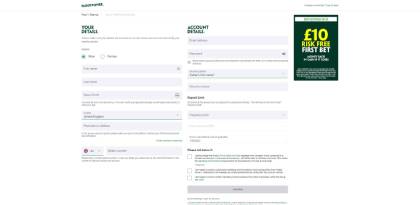 Sign up form at Paddy Power Website